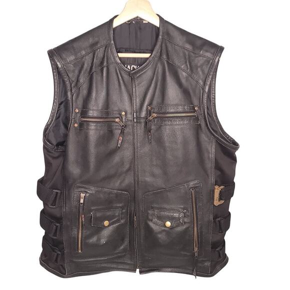 Jackets 4 Bikes Men's Motorcycle Vest Leather Dual Concealed Carry Pockets - Picture 1 of 8